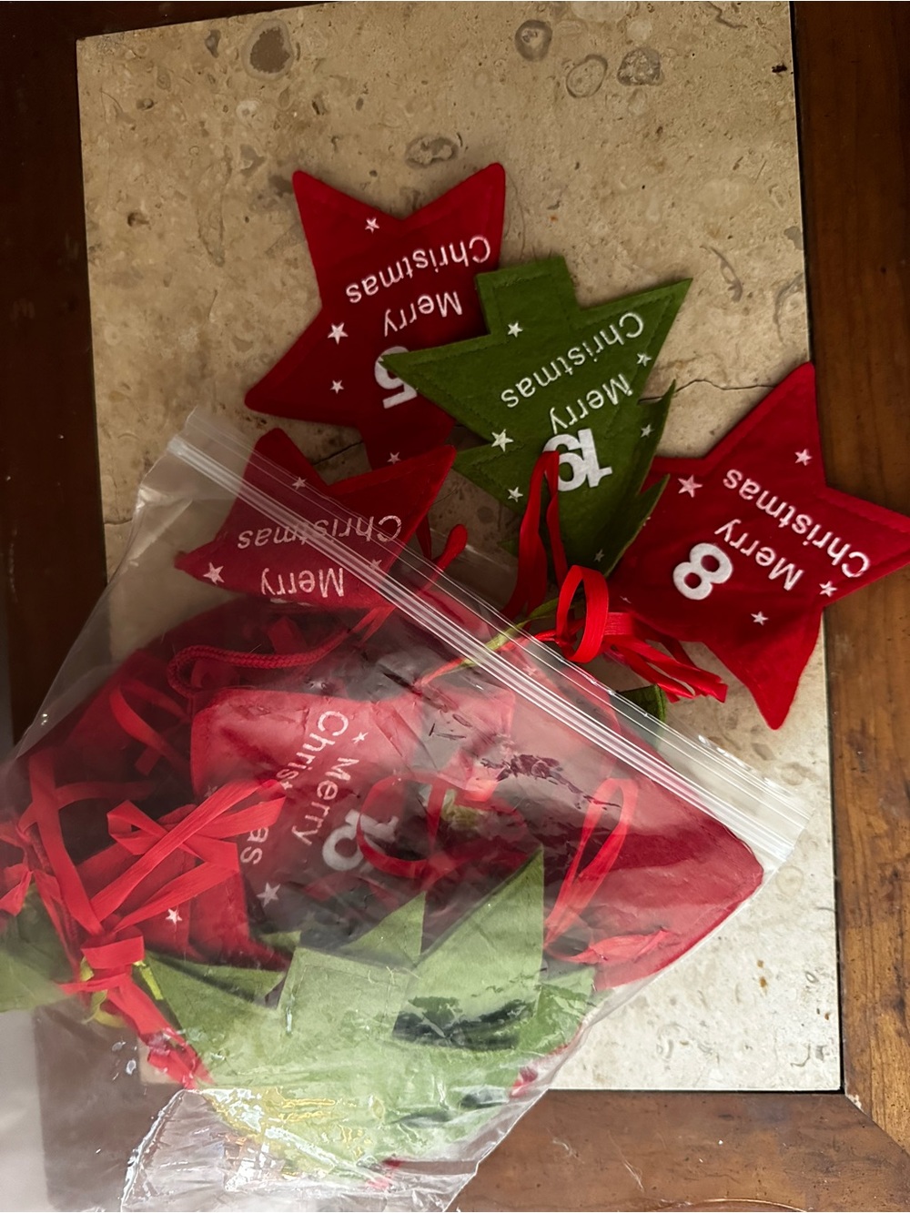 Holiday Christmas Advent Garland Felt Numbered Ornament Set - Red & Green